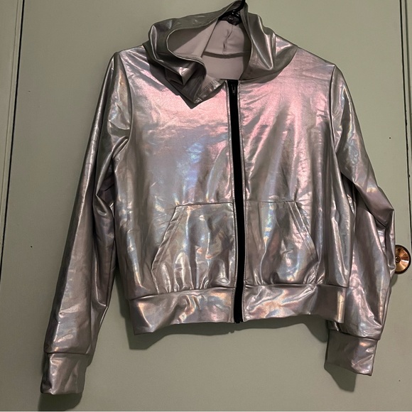 Silver iridescent zip hoodie - high stretch - Picture 1 of 7